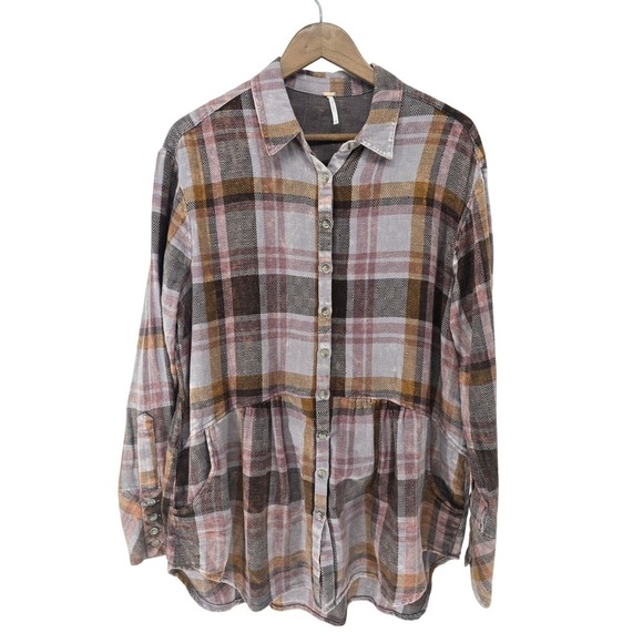Free People Easy Street Shirt Plaid Button Up Medium - Picture 1 of 6